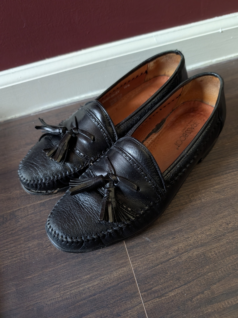 BRASSBOOT Black Leather Tassel Handmade Spain Slip-On Loafers Shoes 10.5